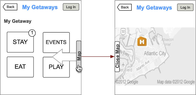AC Getaway planner wireframe of the 