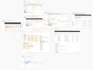 array of wireframes linked by arrows showing various checkout screens